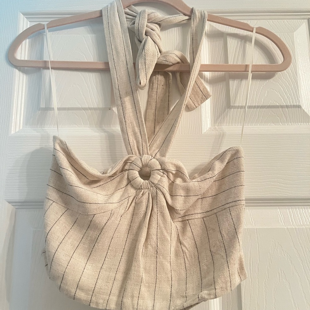 Striped Cream Halter Top